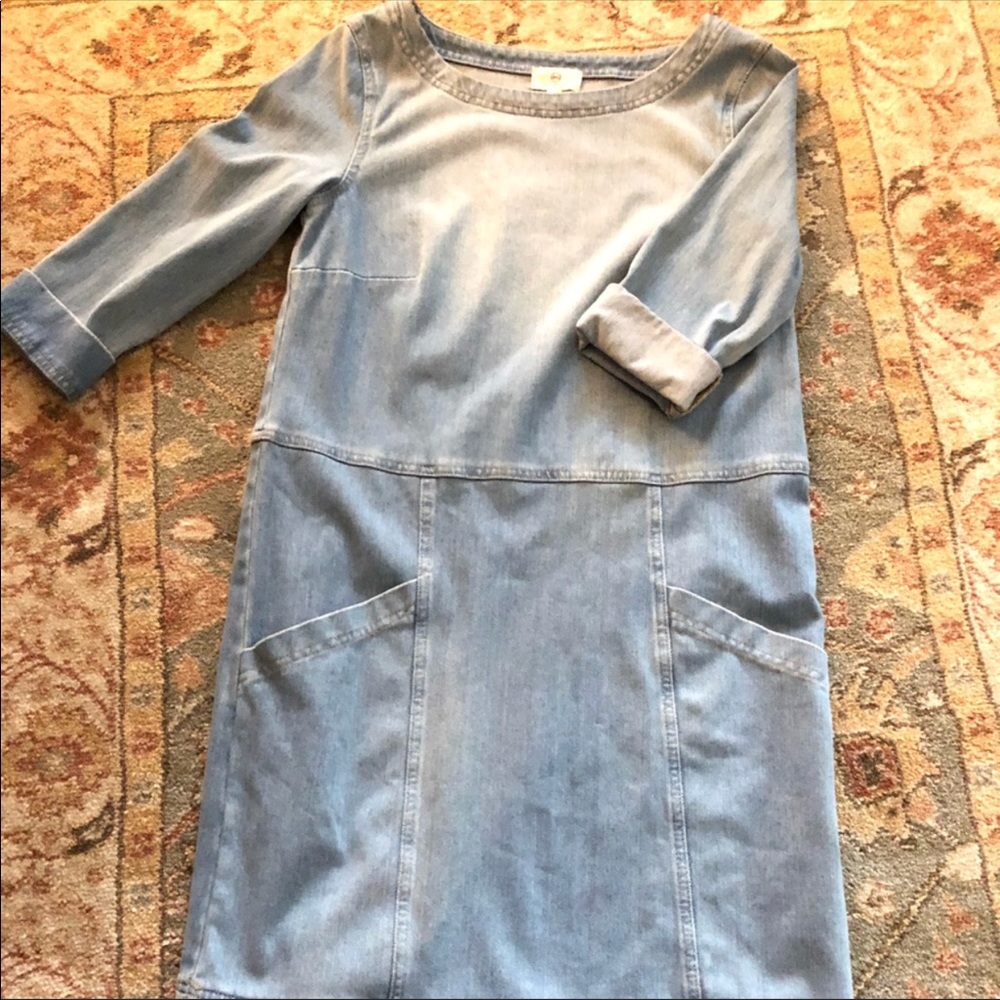 Anthropologie Light Blue Long-Sleeve Denim Dress